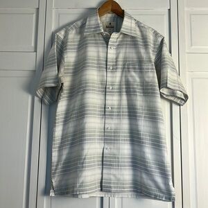 Montagut Paris Easy Care Cotton Blend Button-Up Short-Sleeve Shirt Grey White